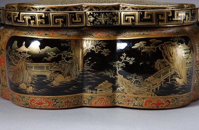 图片[3]-Black paint painted with gold, landscape, pavilions, handmade stove-China Archive